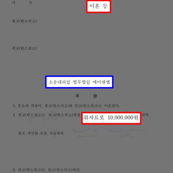 [이혼소송] 이혼 소송에서 위자료·양육비 과다 청구 받은 의뢰인 대리해 대폭 감액 성공